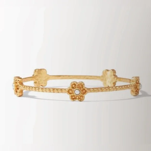 Authentic Luxury Minimalist Julie Vos Flower Pearl Station Bangle/Bracelet - Picture 4 of 17